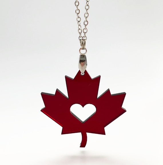 Red Maple Leaf Acrylic Necklace O Canada Day Heart Love Etsy