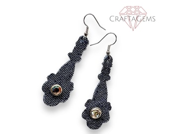 Denim Earrings with Crystals Chandelier Drop Style