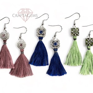 Elegant Tassel Earrings with Crystal Focals Green Royal Blue or Dusty Pink image 1