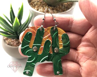 Recycled Can Cactus Desert Sun Statement Earrings - Upcycled Aluminum - Riveted - Embossed