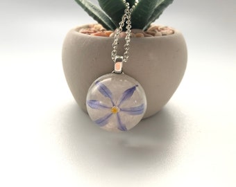 Real Purple Spring StarFlower Resin Pendant Necklace