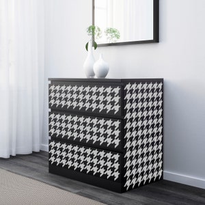 Houndstooth dresser decals for IKEA MALM bed frame, drawer chest decal stickers / furniture overlays / removable vinyl decals