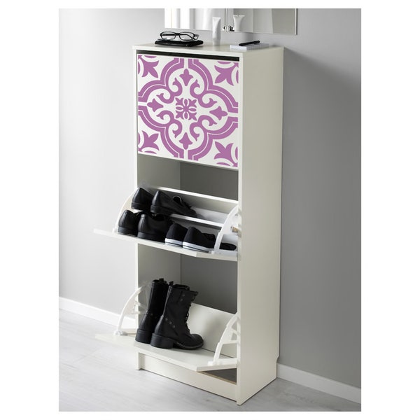 Furniture overlays / Removable vinyl decal for IKEA BISSA shoe cabinet decal damask pattern stickers dresser hack overlays