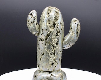 Natural Pyrite Cactus Mineral Carving.