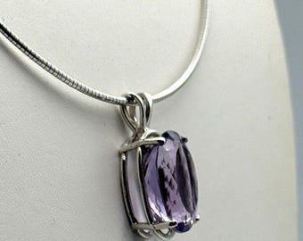 Natural Faceted Amethyst Gemstone  With 925 Sterling Silver Necklace & Pendant.