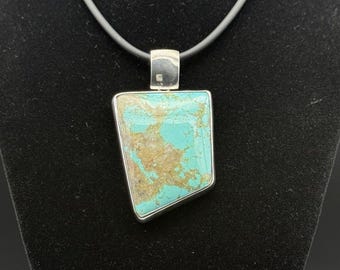 Large 925 Sterling Silver Pendant With A Natural Earth-Mined Turquoise Gemstone.