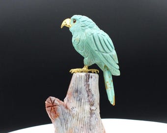 Natural Turquoise Handcrafted Eagle On An Ocean Jasper Trunk Base.