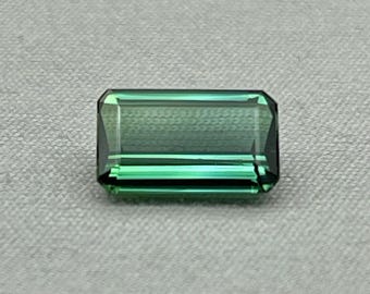 Natural Green Tourmaline. 2.22 Carat Earth Mined Faceted Emerald Cut Gemstone.