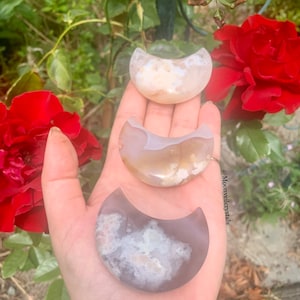 Flower Agate Crescent Moon Crystal