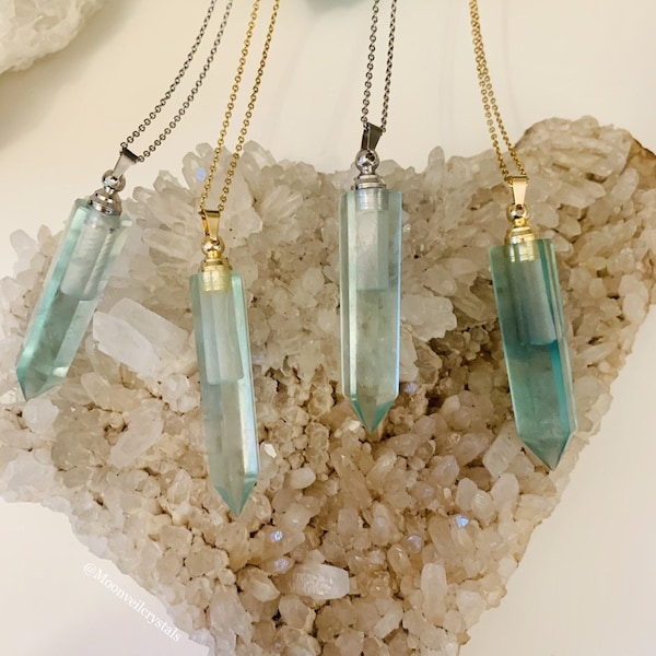 Green Fluorite Essential Oils Crystal Vial Necklace