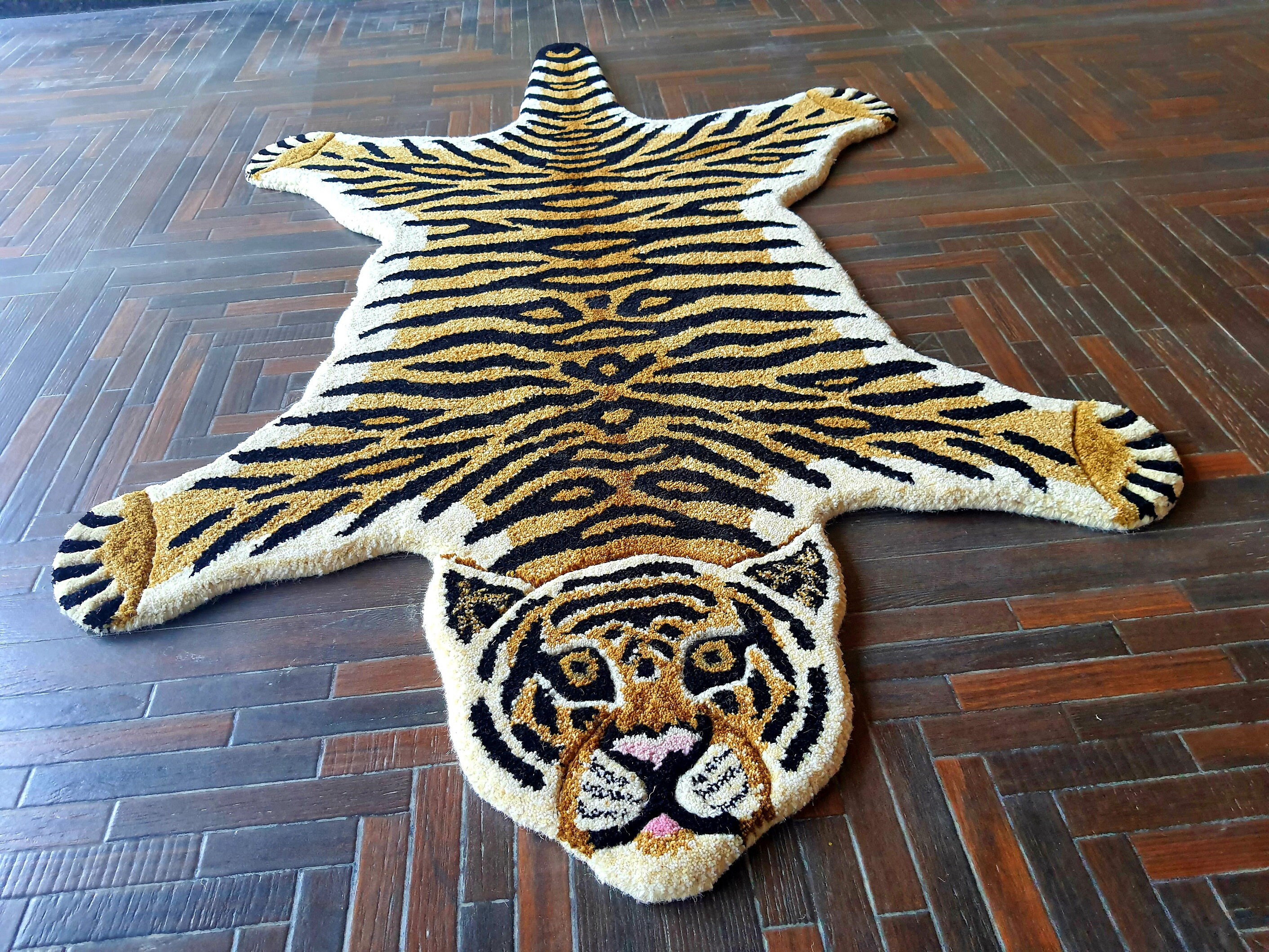 TIGER Skin Wool Carpet Decorative Rugs WHITE TIGER 90 X Etsy UK