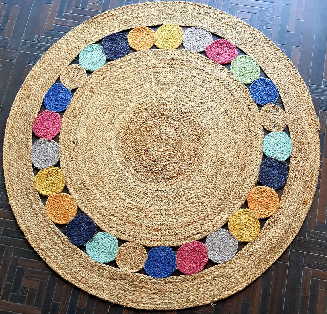 120 x 120 cm ROUND Rug 100 JUTE Yarn Round Rug BOHEMIAN Etsy