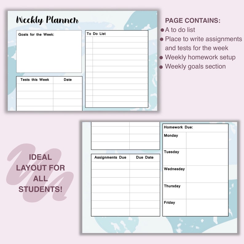weekly student planner instant pdf download etsy