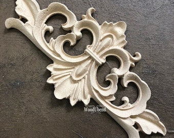 wooden furniture and mixed media mouldings WoodUbend #364/&365 Pair of floral vintage scroll furniture appliqu\u00e9 mouldings