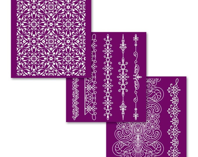 DELICATE LACE COLLECTION, Dixie Belle Silk Screened Stencils, 3 sheets of designs with applicator, stencils, reusable stencils