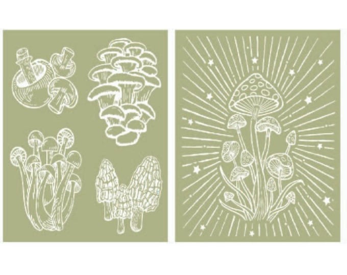 Cottagecore Mushrooms Silkscreen Stencil Dixie Belle - Same Day Shipping - Reusable Stencil - Furniture Stencil - Décor Stencil