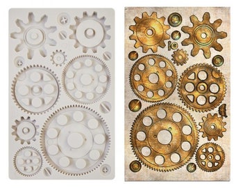 Machine Parts by Finnabair Decor Mould - Same Day Shipping - Redesign Prima - Resin Mold - Gear Applique - Steampunk Decor - Furniture Mould