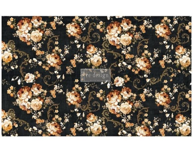 Dark Floral Decoupage tissue paper 1 sheet - Same Day Shipping -  Redesign by Prima - Floral Decor paper - Furniture Decoupage Paper