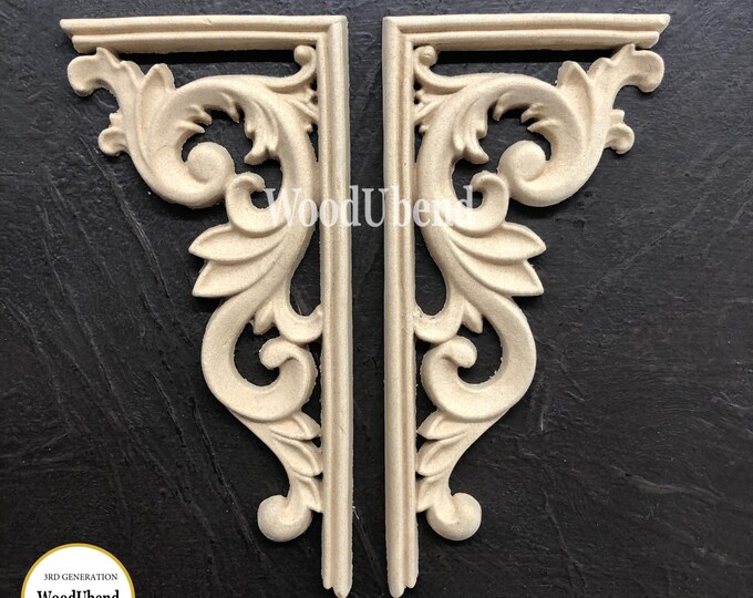 WoodUBend Pair of Corner Appliques 2100 - Same Day Shipping - Furniture Embellishment - Bendable Wood Moulding - Wood Moldings for Furniture