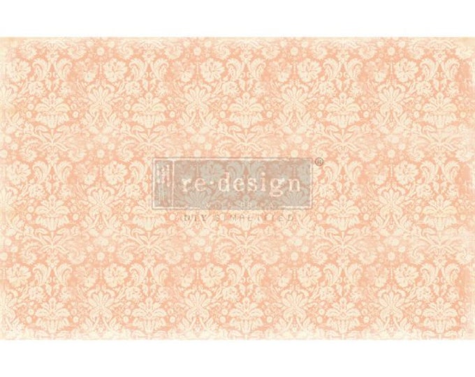 Peach Damask Decoupage tissue paper 2 sheet Redesign by Prima - Same Day Shipping - Furniture Decoupage - Mulberry Paper - Damask Decor