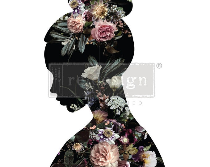 Floral Silhouette transfer - Redesign with Prima 24"x35" - Same Day Shipping - Rub on Decals - Furniture Transfer