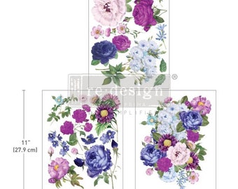 Opulent Florals middy transfers by Redesign with Prima 8.5" x 11" - Same Day Shipping - Rub On Decals- Decor transfers -  Floral Decor