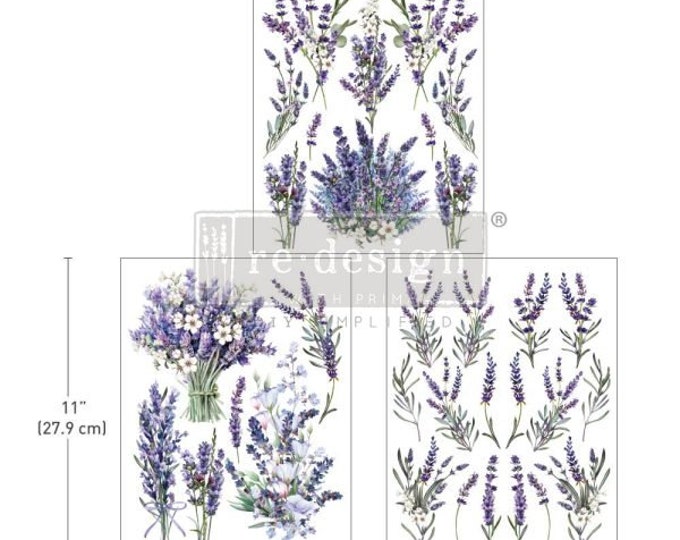 Lavender Bunch middy transfers by Redesign with Prima 8.5" x 11" - Same Day Shipping - Rub On Decals- Decor transfers -  Floral Decor