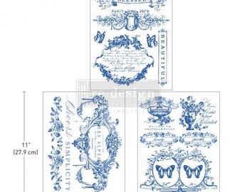 Lovely Labels middy transfers by Redesign with Prima 8.5" x 11" - Same Day Shipping - Dark Blue Rub On Decal- Decor transfers - French Decor