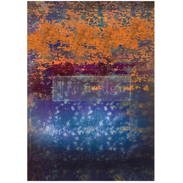 Rustic Blue Rust A1 Fiber Decoupage Paper Redesign with Prima 23.4"x33.1" - Same Day Shipping - Furniture Decoupage - Large Paper Decoupage