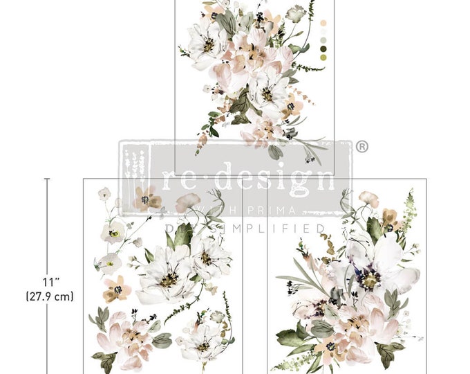 Pastels Artistry middy transfers by Redesign with Prima 8.5" x 11" - Same Day Shipping - Rub On Decals- Decor transfers - Floral Decor