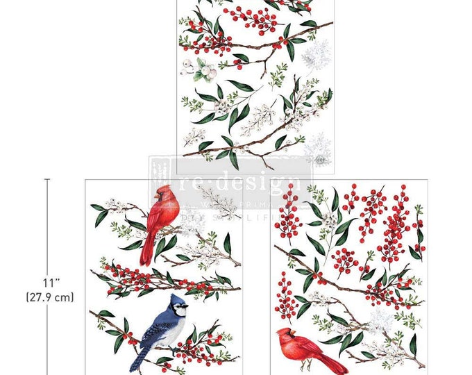 Winterberry mid size transfers by Redesign with Prima 8.5" x 11" - Same Day Shipping - Rub On transfers - Decor transfers