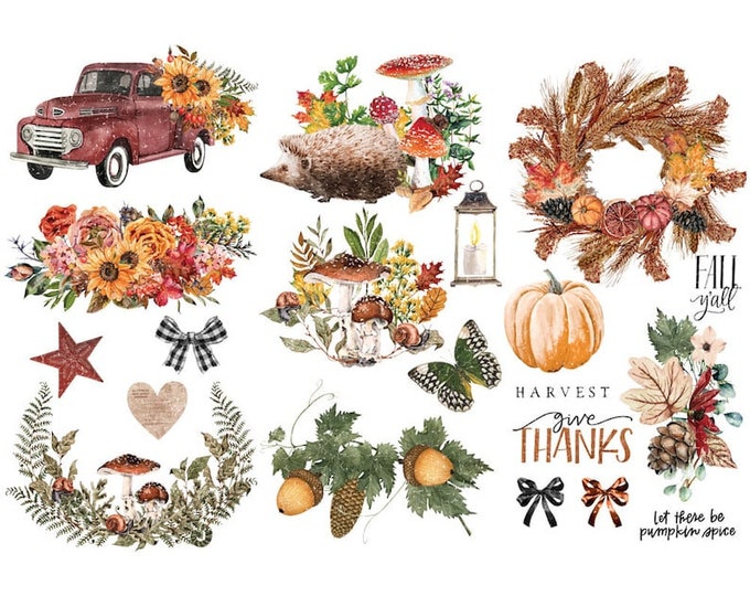 Autumn Essentials transfer by Redesign with Prima 6"x12" - Same Day Shipping - Small Transfers - Rub on Transfers - Fall Decor Transfers