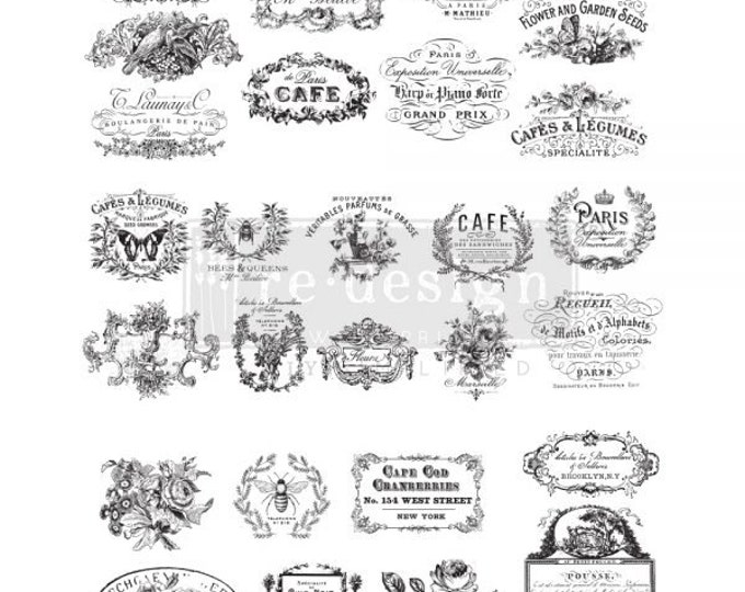 Classic Vintage Labels transfer by Redesign Prima 24"x 30" - Same Day Shipping - Rub on Transfer - Decor Transfer - Furniture Transfer