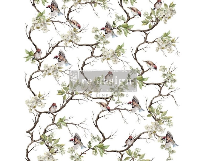 Blossom Flight transfer by Redesign with Prima 25"x34" - Same Day Shipping - Rub on Transfers - Furniture Transfers - Bird Decor