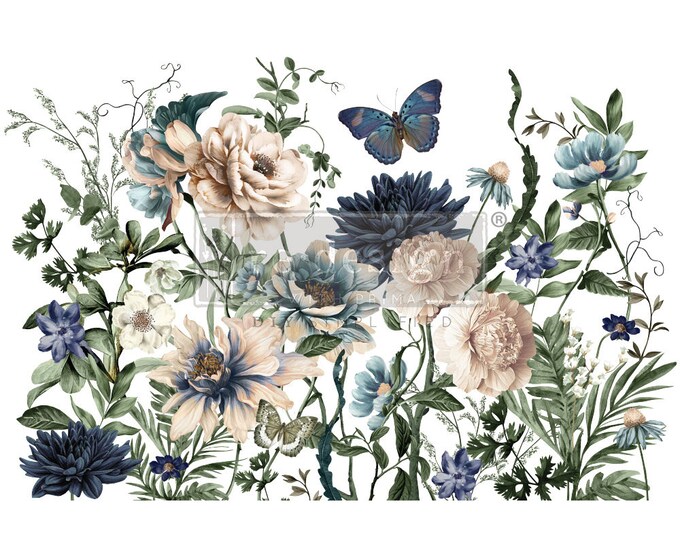 Cerulean Blooms transfer by Redesign with Prima 24"x35" - Same Day Shipping - Rub on Transfers - Furniture Transfers