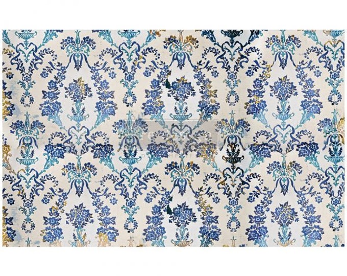 Cobalt Flourish Decoupage tissue paper 1 sheet Redesign by Prima - Same Day Shipping - Furniture Decoupage - Mulberry Paper