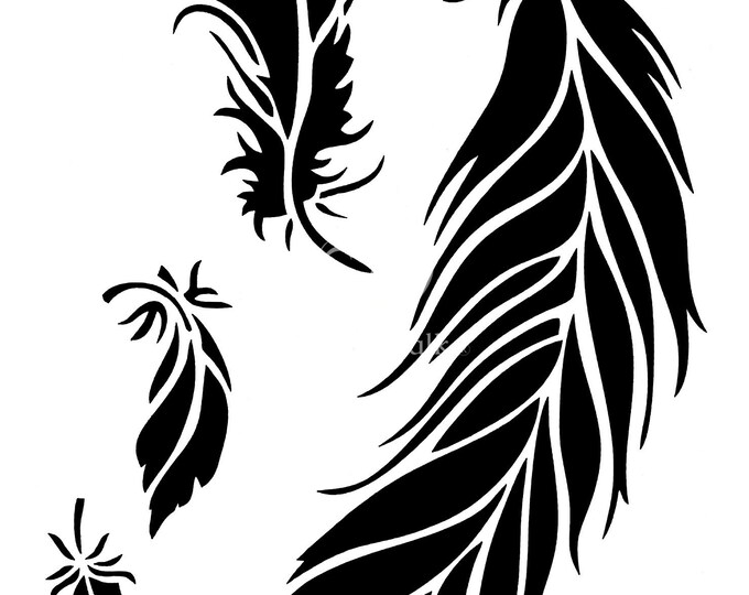 Posh Feathers Stencil by Posh Chalk 13.78" x 9.84" - Same Day Shipping - Reusable Stencil - Furniture Stencil