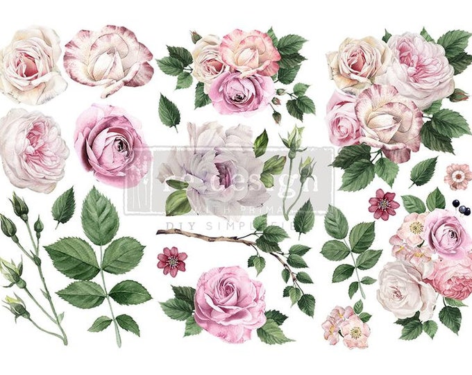 Delicate Roses transfer by Redesign with Prima 6"x12" - Same Day Shipping - Small Transfers - Rub on Decals - Furniture Transfers - Floral