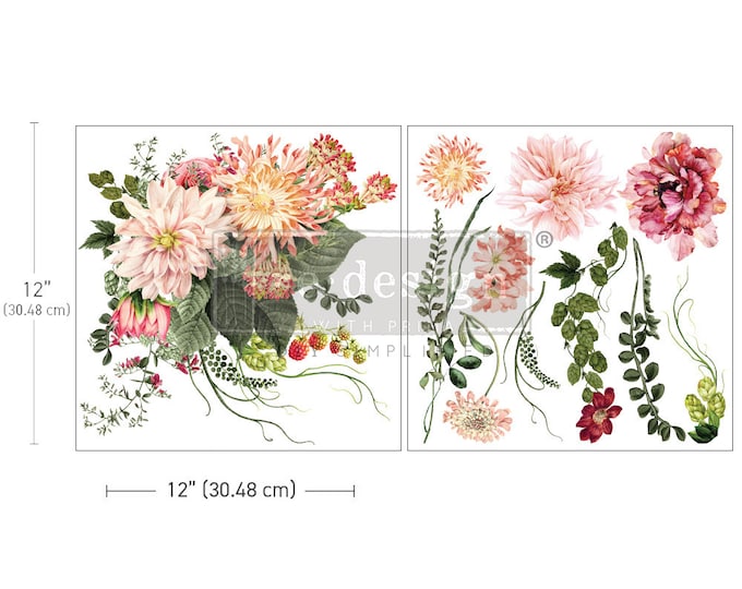 My Favorite Dahlia Maxi transfers - Redesign with Prima 12" x 12" - Same Day Shipping - Rub On Decals- Decor transfers