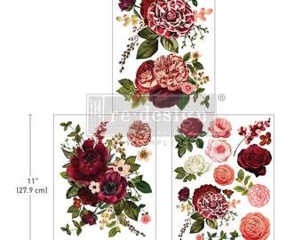 Burgundy Love middy transfers by Redesign with Prima 8.5" x 11" - Same Day Shipping - Rub On Decals- Decor transfers -  Floral Decor