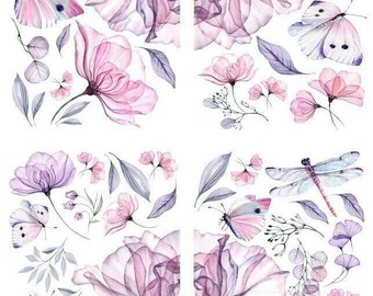 Translucent Garden transfer by Dixie Belle 24"x38" - Same Day Shipping - Rub on Transfers - Furniture Transfers - Floral Decor - Pink Purple