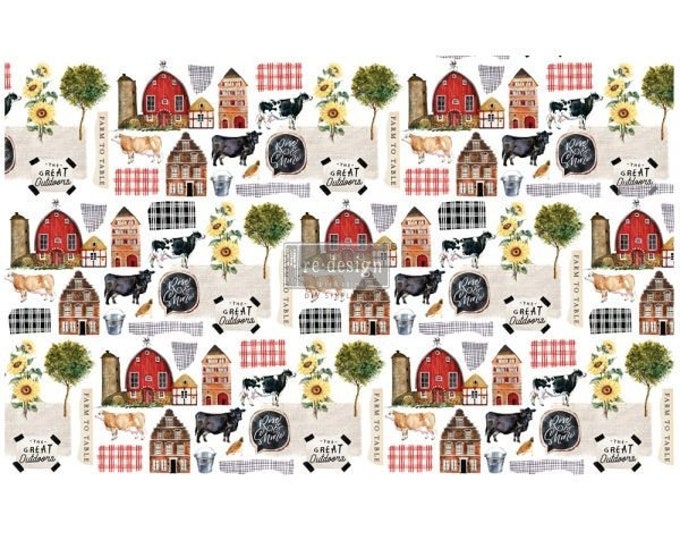 Farm to Table Decoupage tissue paper 2 sheets Redesign with Prima - Same Day Shipping - Mulberry Paper - Furniture Decoupage Paper