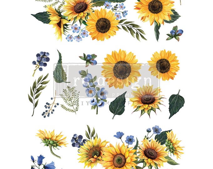 Sunflower Fields transfer by Redesign with Prima 24"x 35" - Same Day Shipping - Rub on Transfer - Furniture Transfer - Sunflower Decor