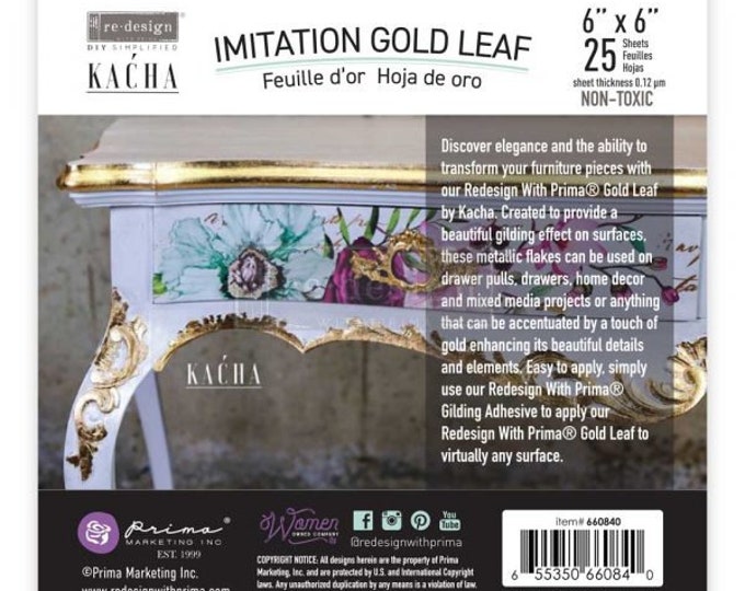 Gold Leaf by Kacha - 25 sheets - Redesign with Prima - Same Day Shipping - Kacha Gold Leaf - Furniture Appliques - Bling - Decor Decoration