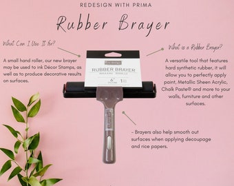 Rubber Brayer 6" Redesign with Prima - Same Day Shipping - Hand Roller for Decoupage - Furniture Decoupage - Decor Decoupage