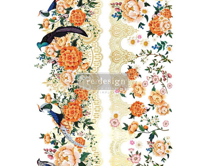 CECE Pheasants & Peonies transfer by Redesign Prima 24"x35" - Same Day Shipping - Rub on Transfer - Decor Transfer - Furniture Transfer