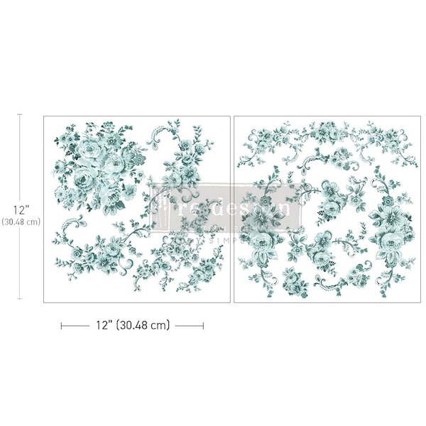 Minty Roses Maxi transfers - Redesign with Prima 12" x 12" - Same Day Shipping - Rub On Decals- Decor transfers - Floral Decor - Furniture