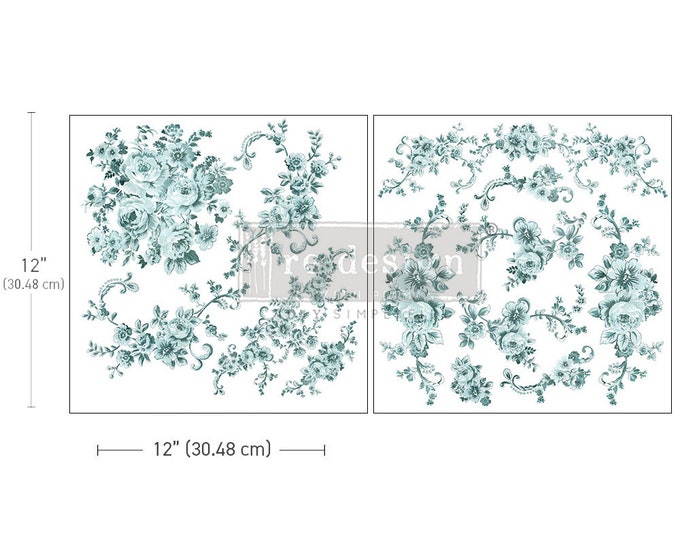 Minty Roses Maxi transfers - Redesign with Prima 12" x 12" - Same Day Shipping - Rub On Decals- Decor transfers - Floral Decor - Furniture