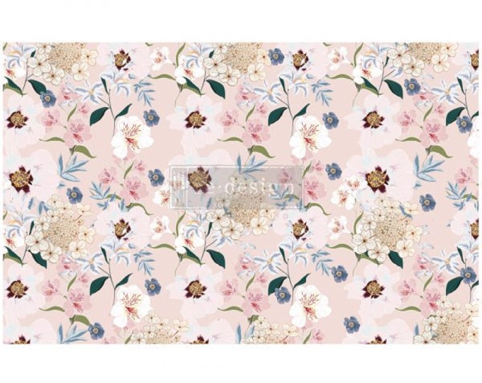 Blush Floral Decoupage tissue paper 1 sheet Redesign by Prima - Same Day Shipping - Furniture Decoupage - Decor Decoupage - Mulberry Paper