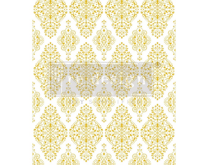 Gold Damask Kacha transfer Redesign with Prima 24" x 35" - Same Day Shipping - Rub on Transfers- Furniture Transfers - Decor Transfers